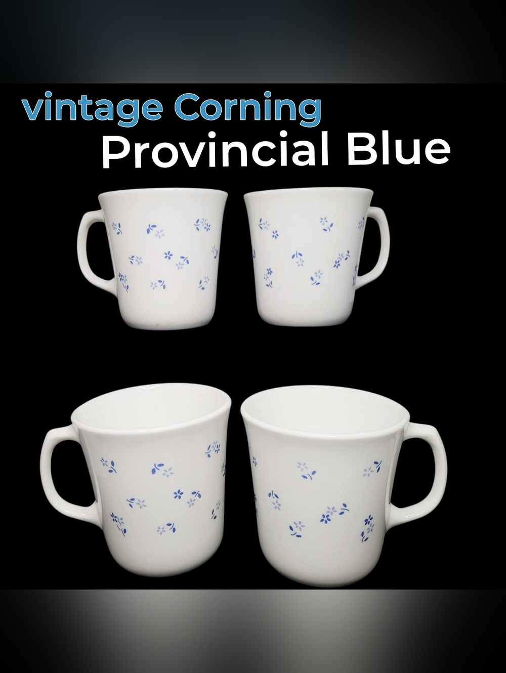 Vintage Corningware Provincial Blue Mugs W/dainty Light Blue Floral  - Set of 4